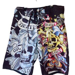 Ed Hardy Vintage Mens Board Shorts Size 32 Multicolor Surf Trunks Y2K